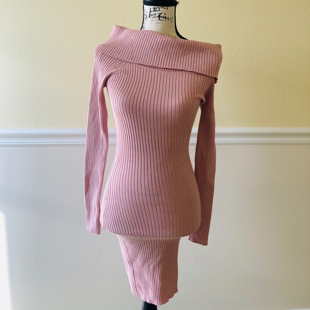 NWT SAY WHAT PINK KNIT LONG-SLEEVE DRESS